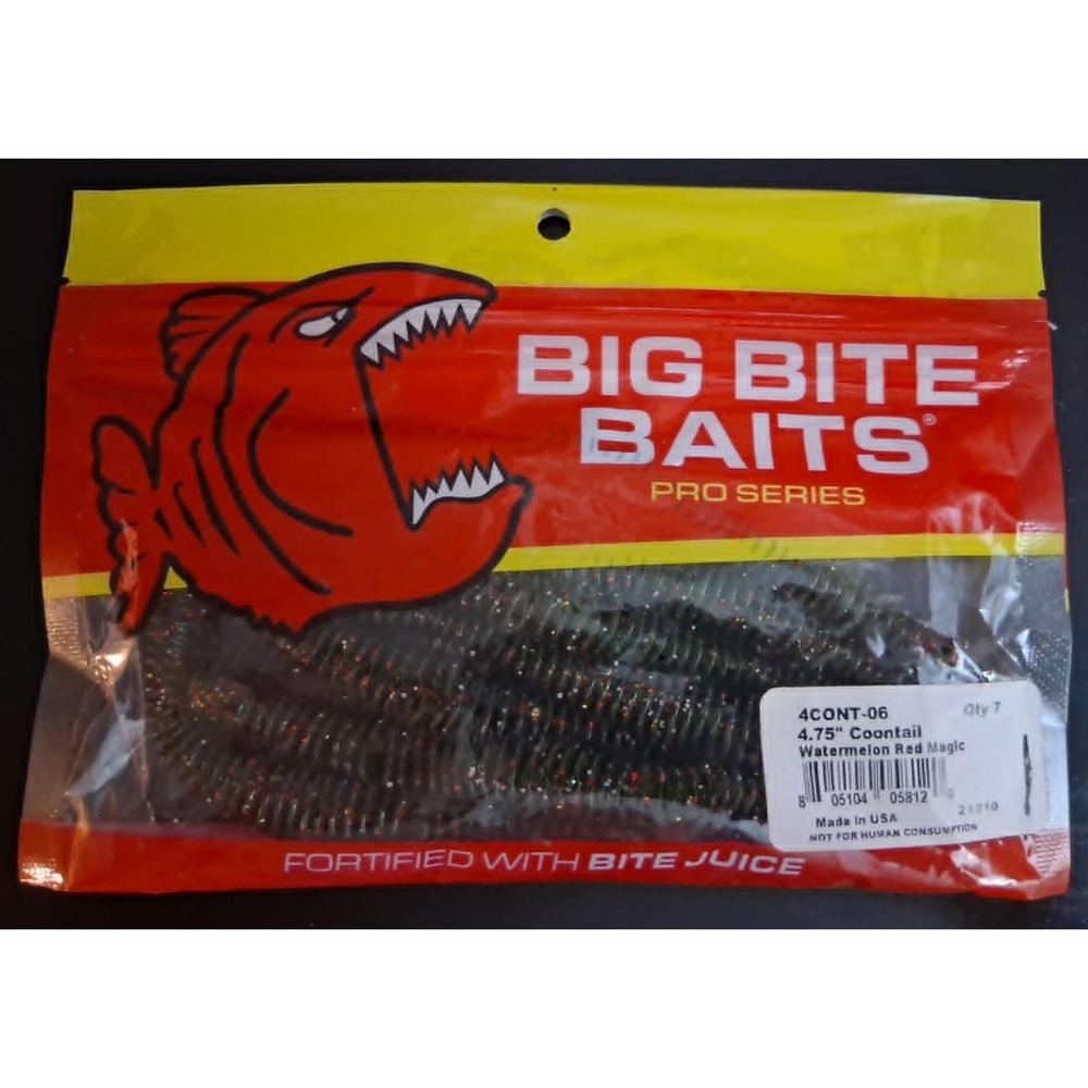 Big Bite Baits Pro Series 4.75" Coontail Worm Watermelon Red Magic 7-Pack
